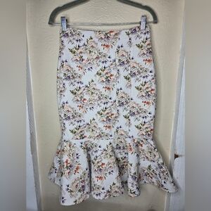 Eva Mendes New York & Company Trumpet Skirt Womens Beige Floral Mermaid Tapestry